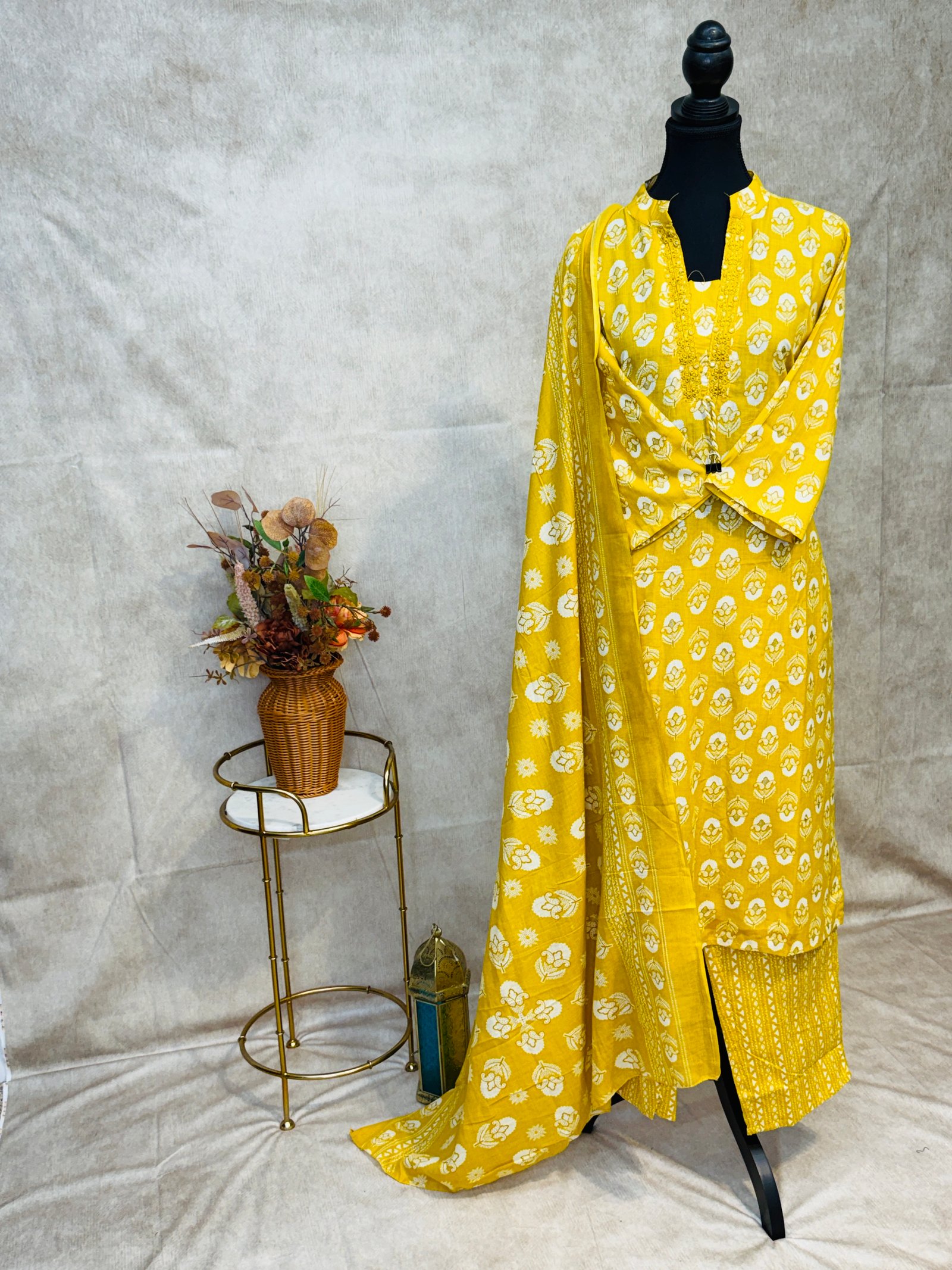 Pure Cotton Yellow 3 Pcs Suit